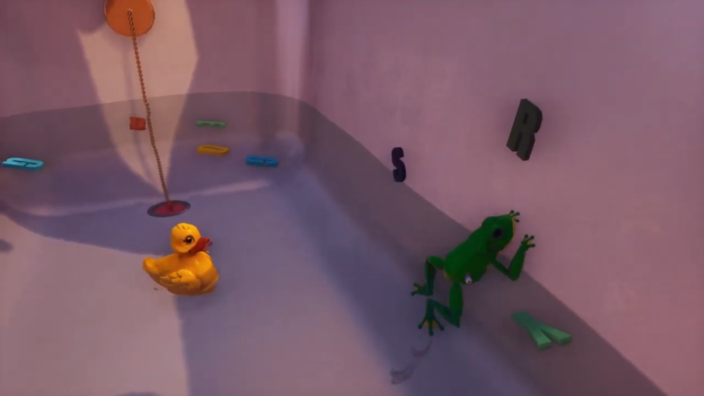 Zrzut ekranu z gry What Remains of Edith Finch - George w trakcie kąpieli i zabawy w wannie