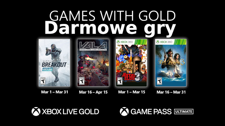 Darmowe gry w Games with Gold na XBOX w marcu 2021
